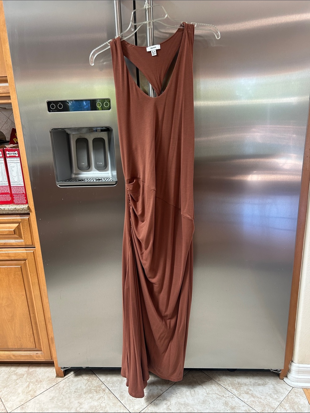 Reiss Sleeveless Draped Maxi Dress in Rust Brown